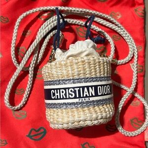 Dior Beige and Navy Mini Woven Bag